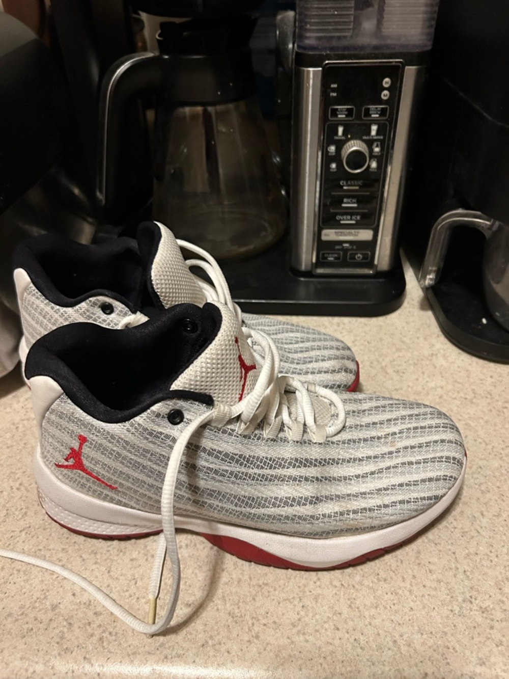 Jordan Low-Top Sneakers in White and Black with Red Accents